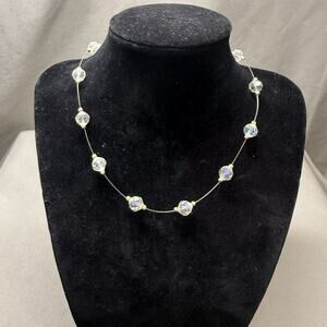 Vintage Floating Aurora Borealis AB Crystal Strand Choker Necklace 15"